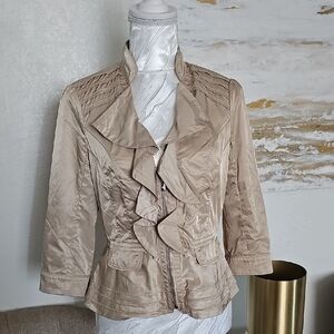 White House Black Market Beige Ruffle Blazer